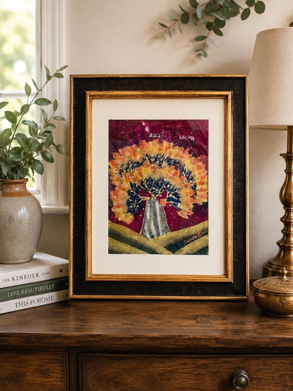 Farhana Hemming Original Metallic Watercolor Tree of Life Framed Art 17x14